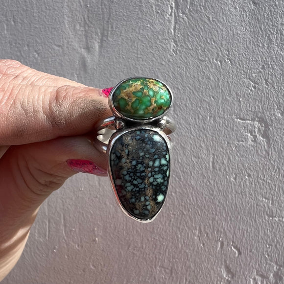 New Lander Variscite + Sonoran Gold Turquoise + Sterling Silver Ring • Size 8.25
