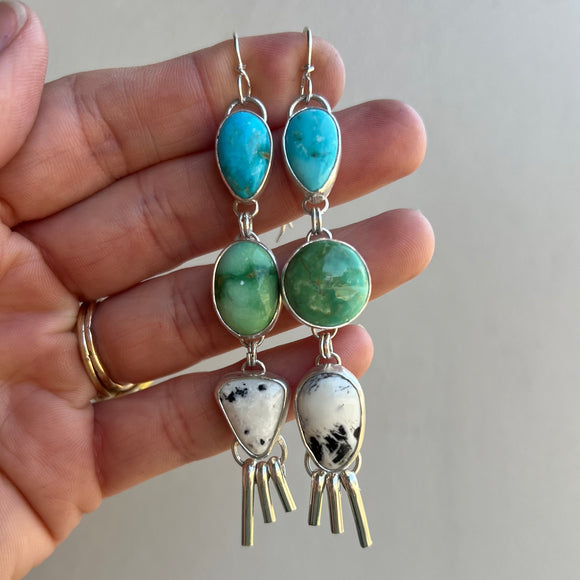 Blue Ridge Turquoise + Kings Manassa Turquoise + White Buffalo + Sterling Silver Earrings