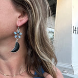 Matte Onyx and Moonstone + Sterling Silver Earrings
