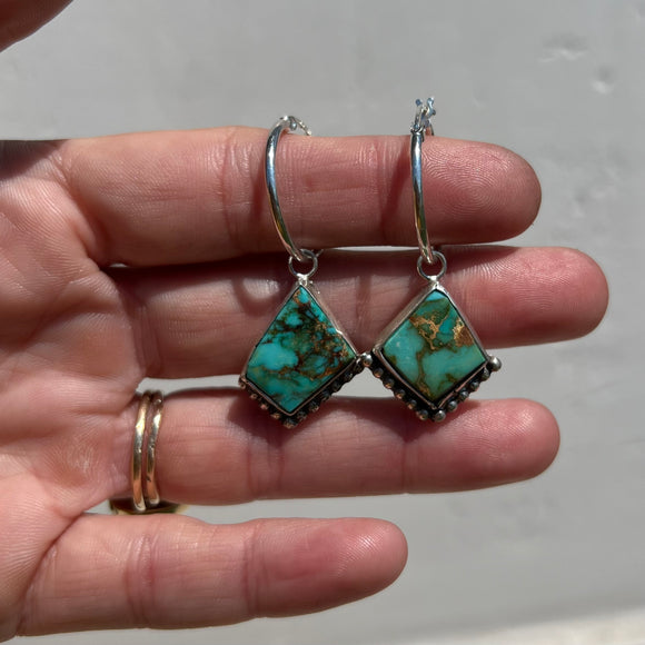 Cripple Creek Turquoise + Sterling Silver Hoop Earrings