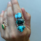 Golden Hills Turquoise + Royston Turquoise + Hat Mine Turquoise + Sterling Silver Ring • Size 8.5