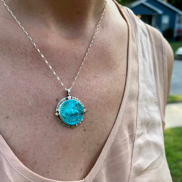 Turquoise Rodeo + Sterling Silver + 14k Gold Pendant
