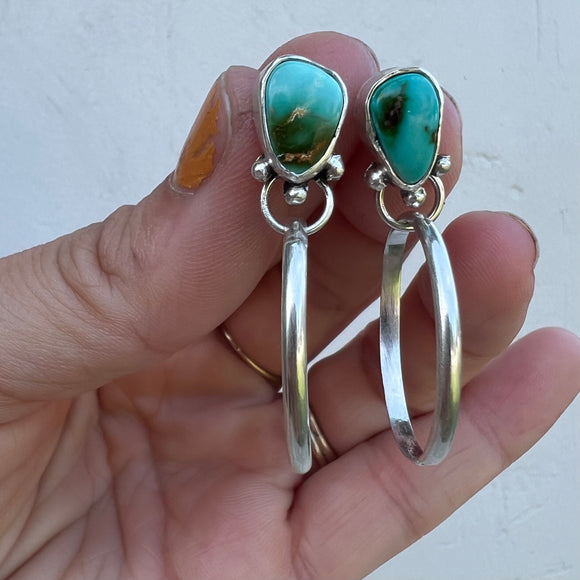 Royston Turquoise + Sterling Silver Hoop Earrings