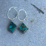 Cripple Creek Turquoise + Sterling Silver Hoop Earrings