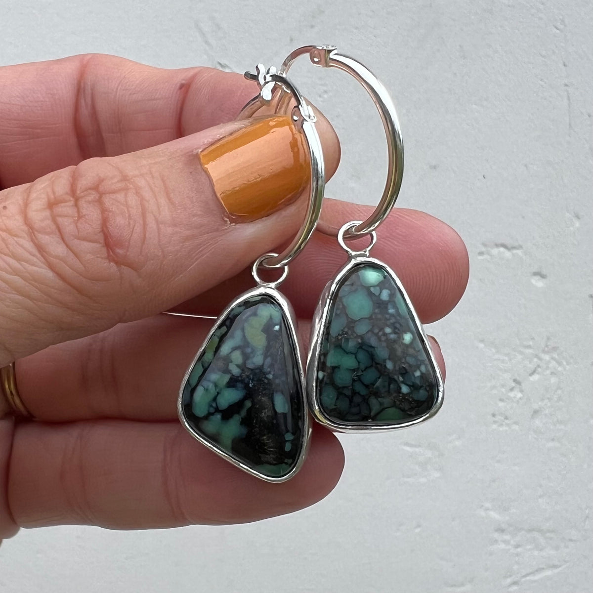 New Lander Variscite + Sterling Silver Hoop Earrings – Swaying Grass Silver