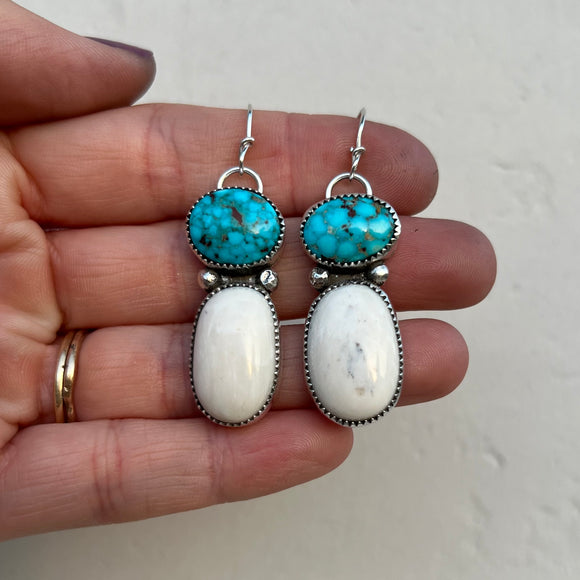 Kingman Turquoise + White Buffalo + Sterling Silver Earrings