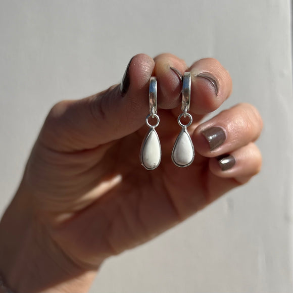 White Buffalo + Sterling Silver Huggie Earrings