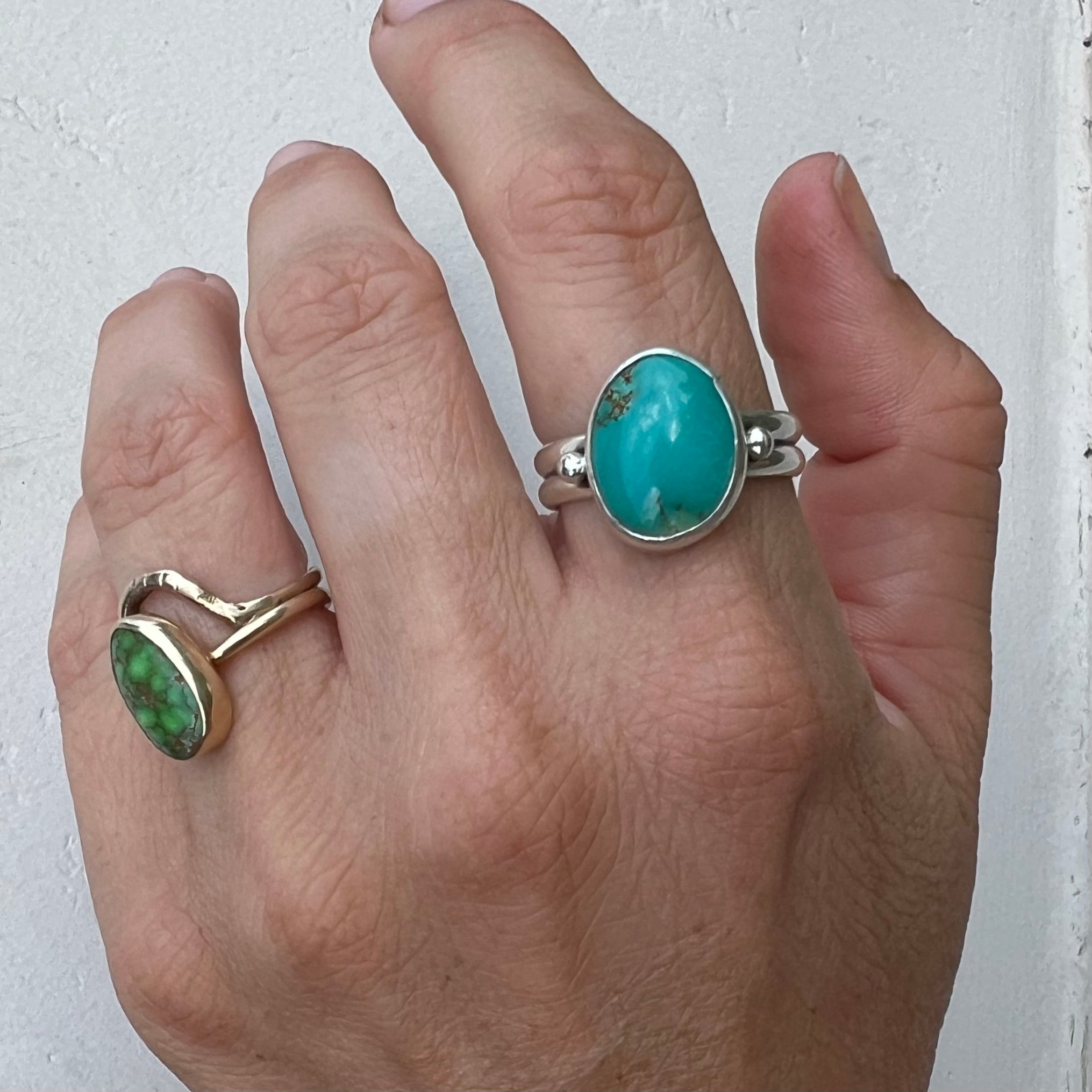 Large Royston Turquoise Sterling offers Silver Ring (A0100)