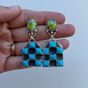 Kingman Turquoise + Palomino Turquoise + Sterling Silver Earrings