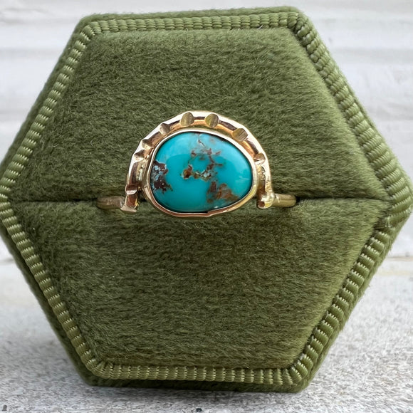 Royston Turquoise + 14K Gold Ring • Size 9