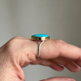 Royston Turquoise + 14 K Gold + Sterling Silver Ring • Size 8